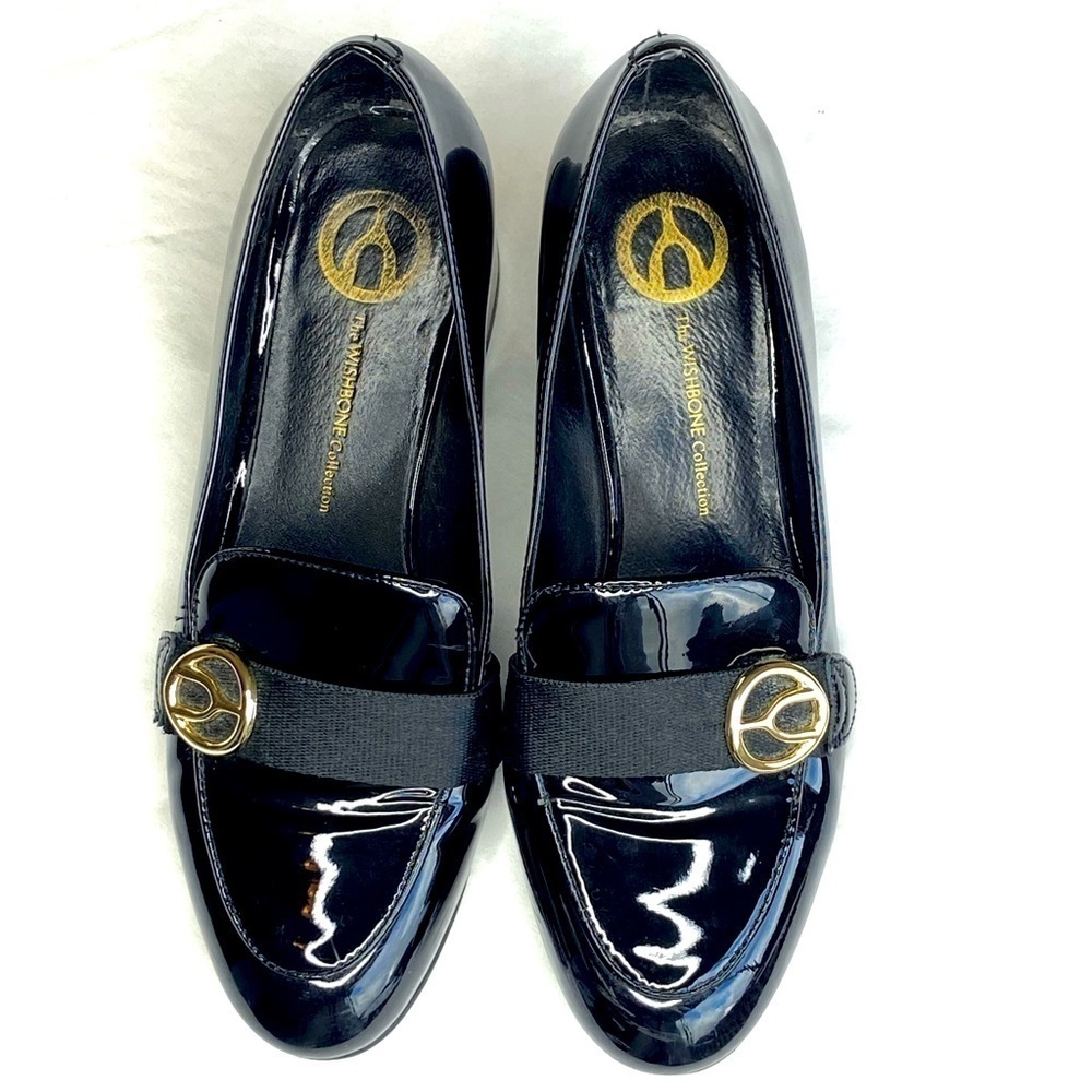 Black Patent Leather Loafers with Gold Accent - Women